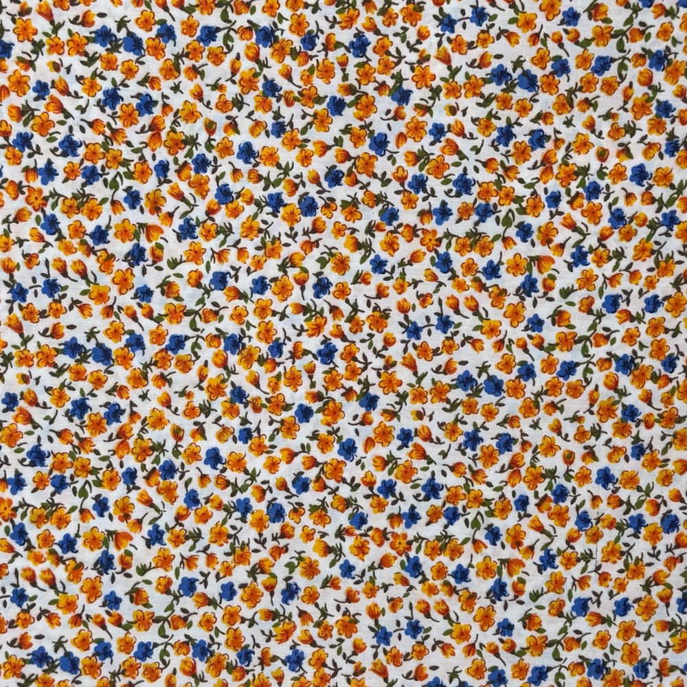 Golden D'or Fabrics Vintage Ditsy Floral Orange Blue White Quilting 44" x 7.5 Yd